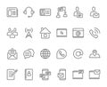 Outline contacts icons. Mobile phone contact icon, mailbox new email and line telephone address book vector set Royalty Free Stock Photo