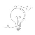 Outline continuous line art bulb lamp icon isolated vector illustration Royalty Free Stock Photo