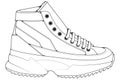 outline Cool Sneakers. Shoes sneaker outline drawing vector, Sneakers drawn in a sketch style.