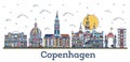 Outline Copenhagen Denmark City Skyline with Colored Historic Buildings Isolated on White