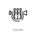 outline cornet vector icon. isolated black simple line element illustration from music concept. editable vector stroke cornet icon