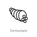 outline cornucopia vector icon. isolated black simple line element illustration from thanksgiving concept. editable vector stroke Royalty Free Stock Photo