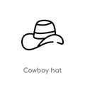 outline cowboy hat vector icon. isolated black simple line element illustration from wild west concept. editable vector stroke Royalty Free Stock Photo