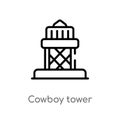 outline cowboy tower vector icon. isolated black simple line element illustration from desert concept. editable vector stroke