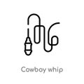 outline cowboy whip vector icon. isolated black simple line element illustration from desert concept. editable vector stroke