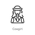 outline cowgirl vector icon. isolated black simple line element illustration from desert concept. editable vector stroke cowgirl Royalty Free Stock Photo