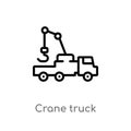 outline crane truck vector icon. isolated black simple line element illustration from construction concept. editable vector stroke