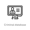 outline criminal database vector icon. isolated black simple line element illustration from law and justice concept. editable
