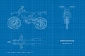 Outline cross motorcycle drawing. Line motorbike art. Front, side, top view of motocross cycle. Extreme bike industrial