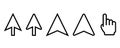 Outline cursor icons. Computer cursor in black. Mouse pointer in line. Pointer mouse and hand in outline