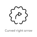 outline curved right arrow vector icon. isolated black simple line element illustration from user interface concept. editable Royalty Free Stock Photo