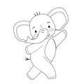 The outline of a cute dancing elephant. Vector illustration for childrens coloring book. Sketch of a cartoon animal. Royalty Free Stock Photo