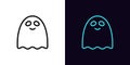 Outline cute ghost icon, with editable stroke. Funny ghost with smile, smiling spirit pictogram