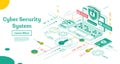 Outline Cyber Security Concept. Isometric Illustration Isolated