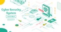 Outline Cyber Security Concept. Isometric Illustration Isolated on White