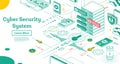 Outline Cyber Security Concept. Isometric Illustration Isolated on White