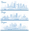 Outline Daegu, Daejeon and Busan South Korea City Skylines Set with Blue Buildings