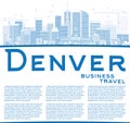 Outline Denver Skyline with Blue Buildings and Copy Space.