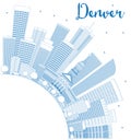 Outline Denver Skyline with Blue Buildings and Copy Space.