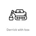 outline derrick with box vector icon. isolated black simple line element illustration from construction concept. editable vector