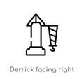 outline derrick facing right vector icon. isolated black simple line element illustration from construction concept. editable