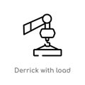 outline derrick with load vector icon. isolated black simple line element illustration from construction concept. editable vector