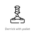 outline derrick with pallet vector icon. isolated black simple line element illustration from construction concept. editable