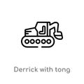 outline derrick with tong vector icon. isolated black simple line element illustration from construction concept. editable vector