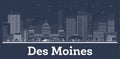 Outline Des Moines Iowa City Skyline with White Buildings Royalty Free Stock Photo