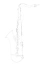 Outline detailed saxophone isolated on white background. Side view. Vector illustration