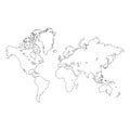 Outline of a detailed world map isolated on white background. Royalty Free Stock Photo