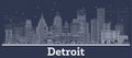 Outline Detroit Michigan City Skyline with White Buildings