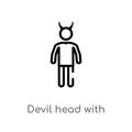 outline devil head with horns vector icon. isolated black simple line element illustration from people concept. editable vector