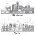 Outline Dhaka Bangladesh and Kinshasa Congo City Skyline Set
