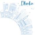 Outline Dhaka Skyline with Blue Buildings and Copy Space.