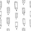 Outline different pencils seamless pattern, vector hand draw illustration, background on back to school theme Royalty Free Stock Photo