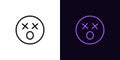 Outline dizzy emoji icon, with editable stroke. Shocked emoticon with open mouth and X eyes, stunned face pictogram. Killed emoji