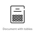 outline document with tables vector icon. isolated black simple line element illustration from user interface concept. editable