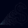 The outline of dollar signs increasing from afar. Vector illustration Royalty Free Stock Photo