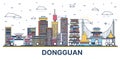 Outline Dongguan China City Skyline with Colored Historic and Modern Buildings Isolated on White. Vector Illustration