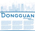 Outline Dongguan Skyline with Blue Buildings and Copy Space.