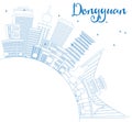 Outline Dongguan Skyline with Blue Buildings and Copy Space.