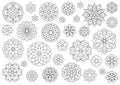 Outline doodle flowers for adult coloring book. Beautiful floral background for color artwork. Monochrome zentangle