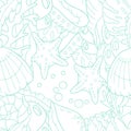 Outline doodle sea seamless pattern with starfish Royalty Free Stock Photo
