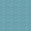 Outline doodle seamless pattern of broken egg halves. Digital art on a blue background. Print for textiles, wrapping paper, decora