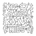 Outline doodle set with word Kids and arrows