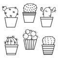 Outline doodle vector cactus set, cacti plants for design and creativity Royalty Free Stock Photo