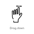 outline drag down vector icon. isolated black simple line element illustration from gestures concept. editable vector stroke drag