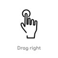 outline drag right vector icon. isolated black simple line element illustration from gestures concept. editable vector stroke drag