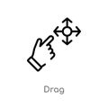 outline drag vector icon. isolated black simple line element illustration from arrows 2 concept. editable vector stroke drag icon